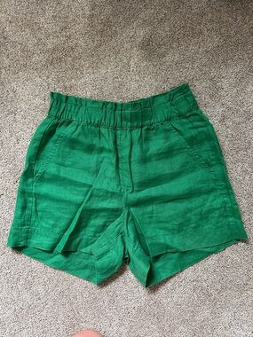Women’s Green Elastic Waist Linen-Blend Shorts LOFT XSP